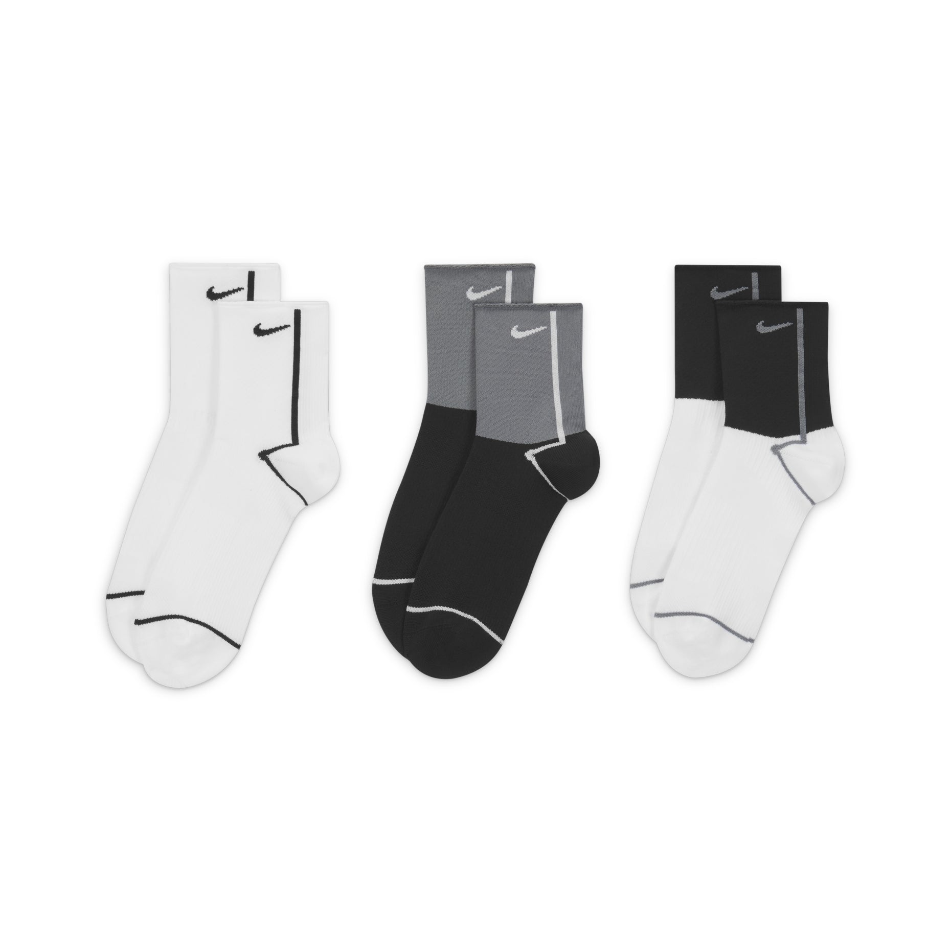 Nike Unisex Everyday Plus Lightweight Sports Socks 3 Packs Black/White/Grey CK6021-904