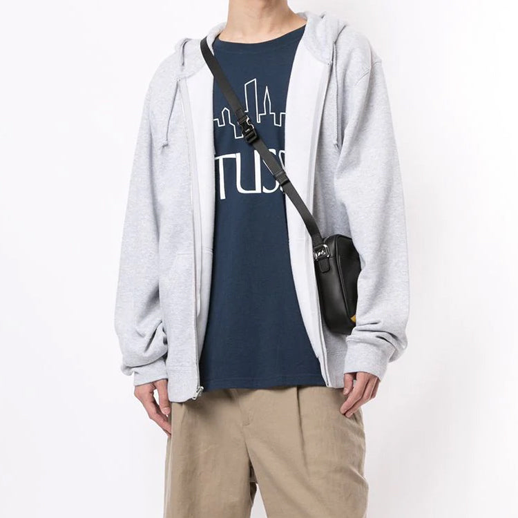 Men's Stussy Printing Logo Zipper hooded Long Sleeves Jacket Gray 1974535