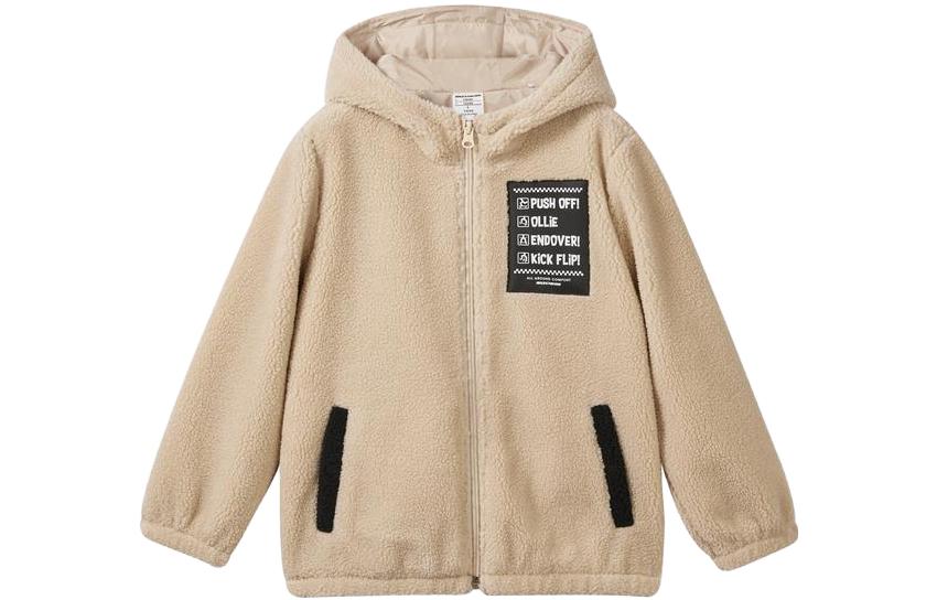 (GS) Skechers Letter Printed Zipper Fleece Thickened Jacket 'Blue Beige' L322B029