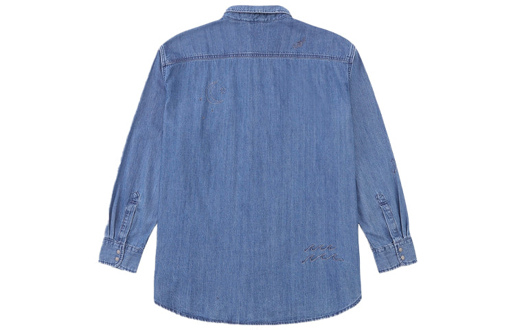 Men's Levis Irregular Embroidered Pattern Lapel Denim Long Sleeves Blue Shirt 85470-0003