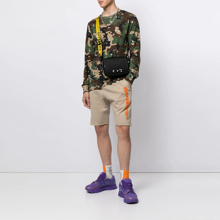 Men's Off-White SS21 Camouflage Printing Loose Long Sleeves Green T-Shirt OMAB001S21JER0115600