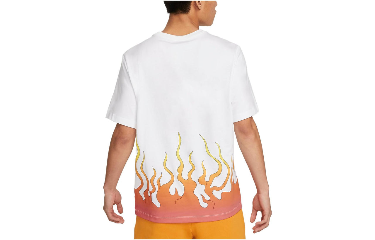 Men's Air Jordan Brand x Hachimura Rui Crossover Flame Logo Printing Short Sleeve Asia Edition White T-Shirt DV3132-100