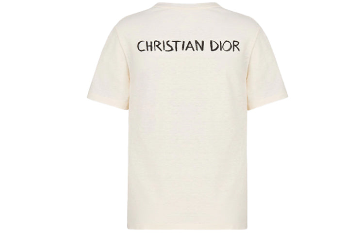 DIOR Printed Pattern Short Sleeves T Shirt Beige/White 143T09A4473-0200