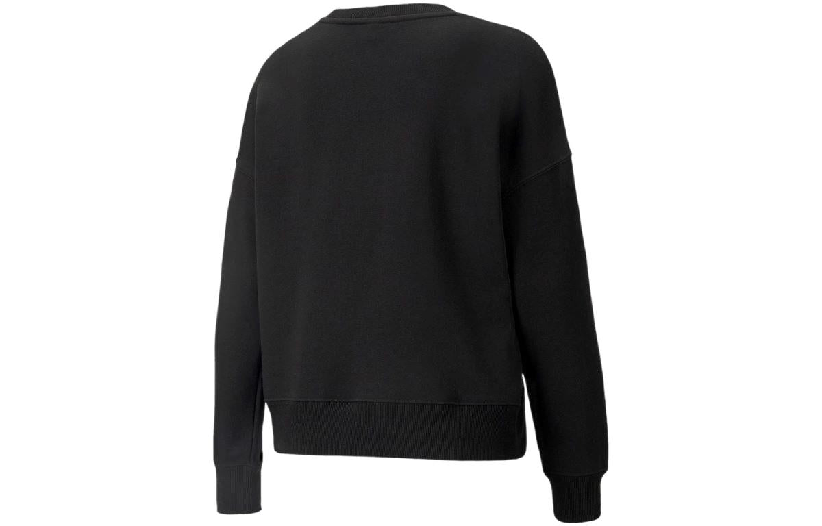 (WMNS) PUMA Large Logo Printing Round Neck Pullover Hoodie Black 535276-01