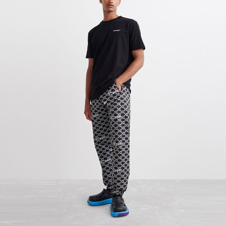 Men's Off-White SS22 Full Print Arrow Pattern Alphabet Sports Pants/Trousers/Joggers Black OMCJ016S22FAB0011001