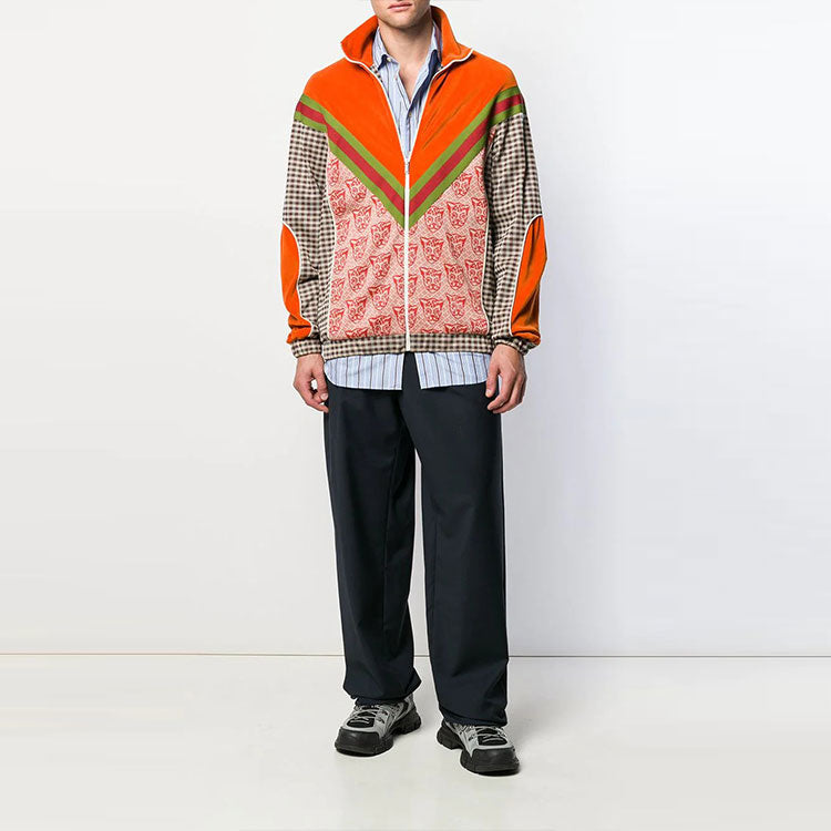 Gucci Houndstooth Cat-print Cotton-blend Track Jacket 'Orange' 580551-XJBFR-7548