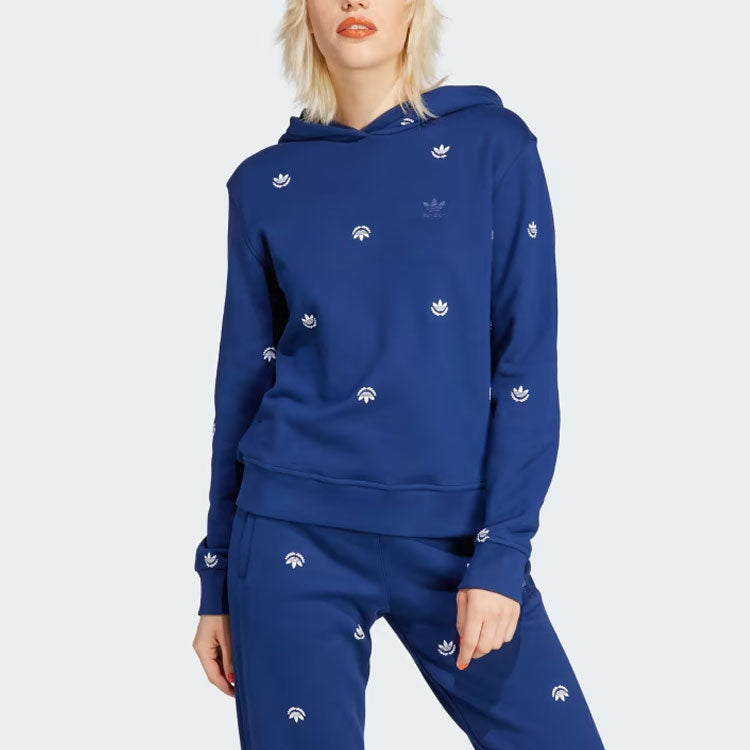(WMNS) adidas Allover Mini Crest Logo Hoodie 'Dark Blue' IJ8298