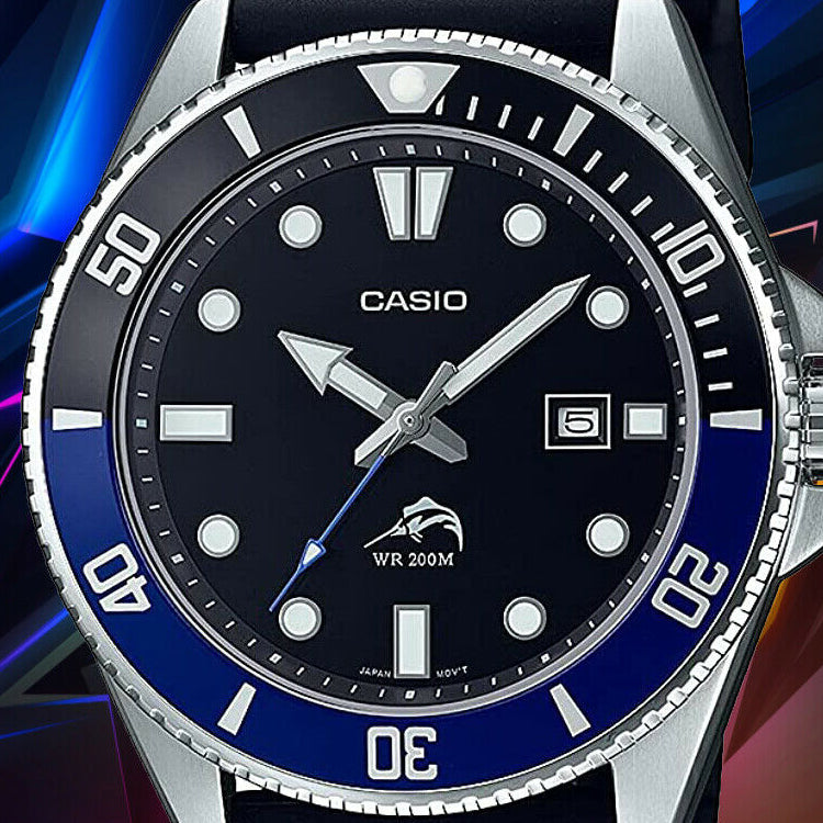 Men's CASIO Waterproof Quartz Luminous Pointer Calendar Blue 44mm Resin Strap Watch Mens Black Analog MDV106B-1A1V