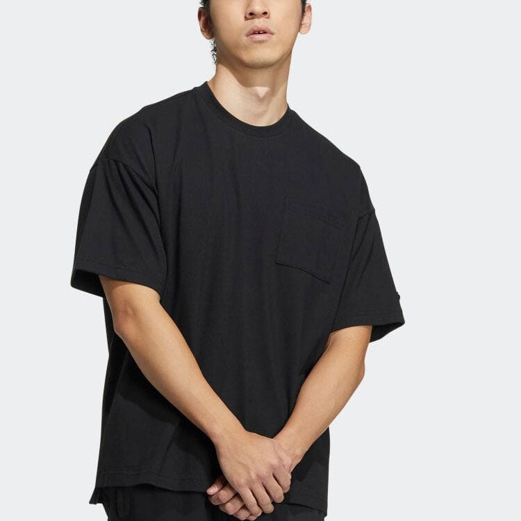 Men's adidas Solid Color Round Neck Casual Sports Short Sleeve Japanese Version Black T-Shirt HN0405