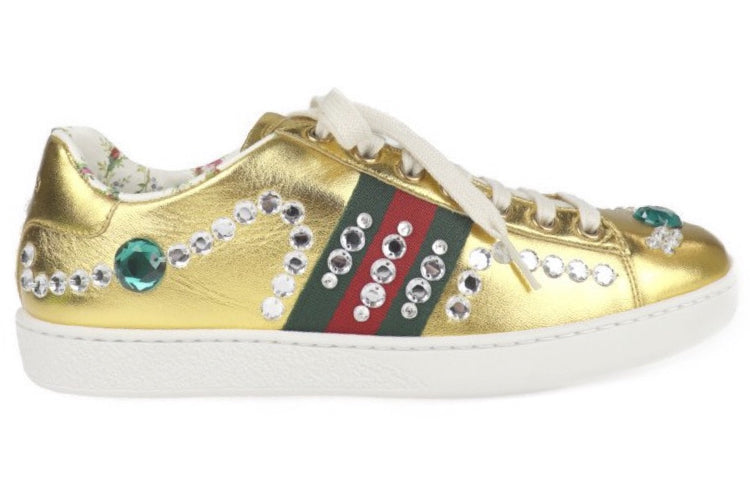 (WMNS) Gucci Ace Metallic Nappa Crystal Web 'Gold' 471939-B8BK0-8090