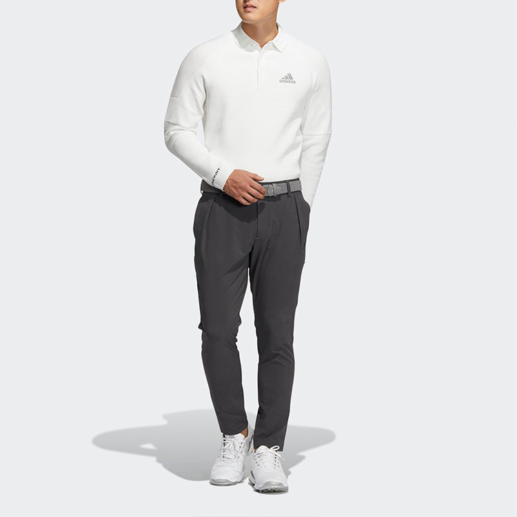 adidas Solid Color Sports Long Sleeves Polo Shirt White HB3584