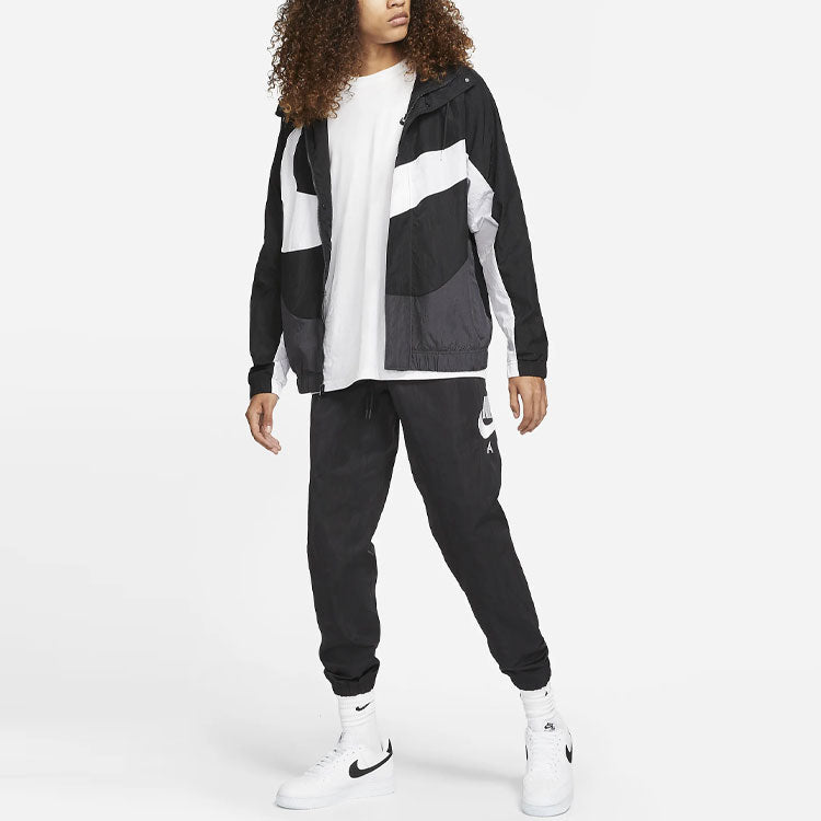 Nike Sportswear Swoosh Large Logo Printing Colorblock Hooded Jacket Black DD5967-010