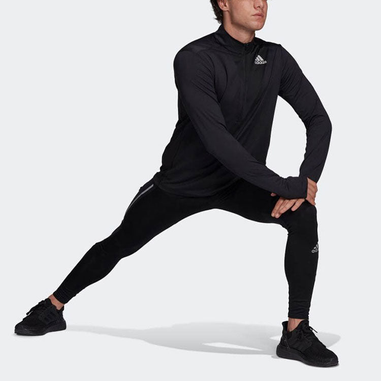 Men's adidas Logo Printing Stand Collar Half Zipper Pullover Long Sleeves Japanese Version Black T-Shirt GT8936