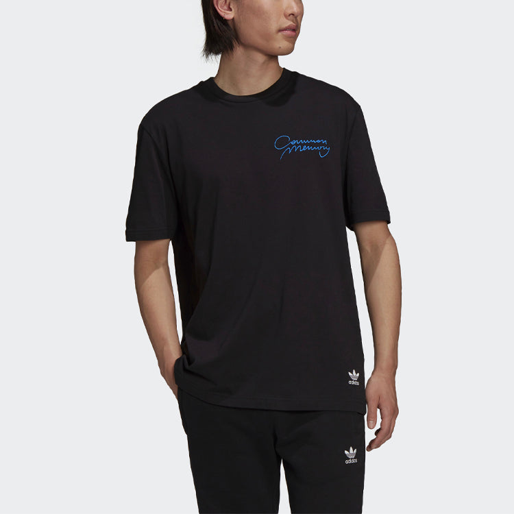 Men's adidas originals Back Alphabet Embroidered Loose Round Neck Short Sleeve Black T-Shirt H13521