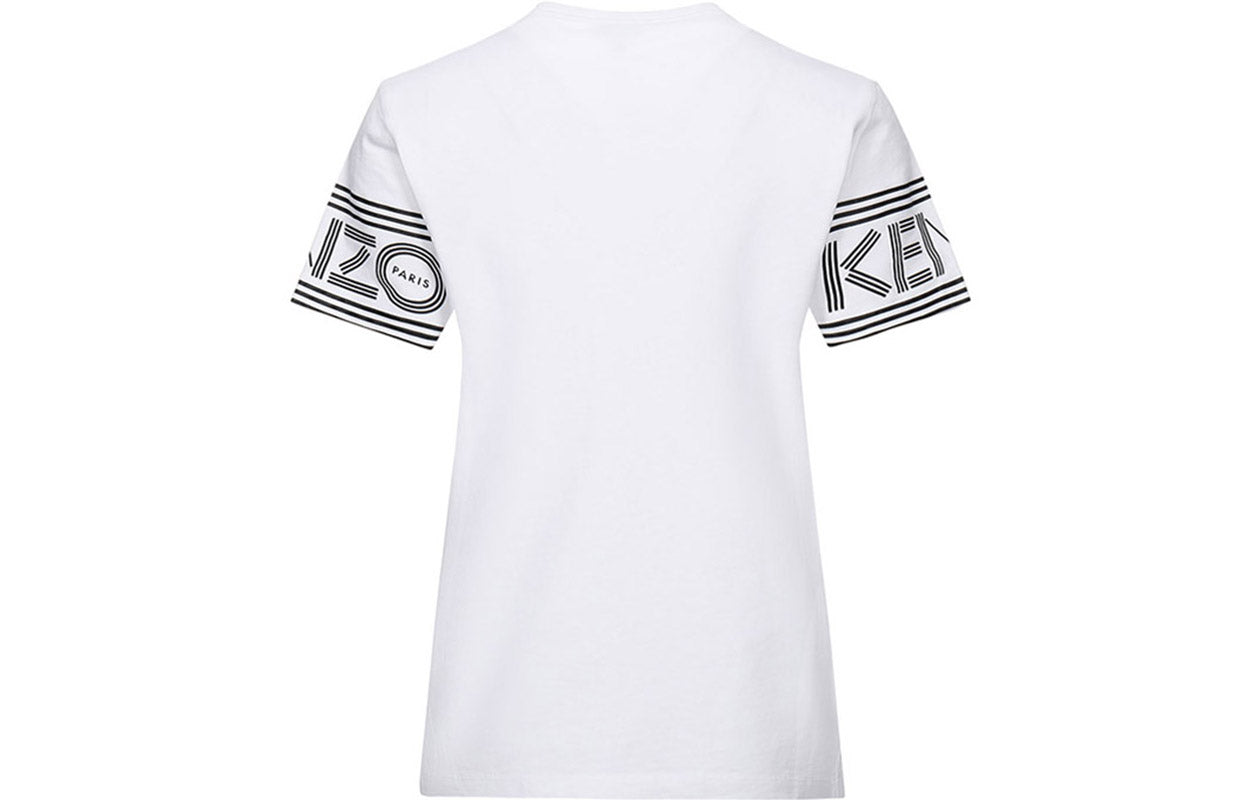 KENZO Cuff Logo Pattern Round Neck Short Sleeve White T-Shirt F002TS793985-01