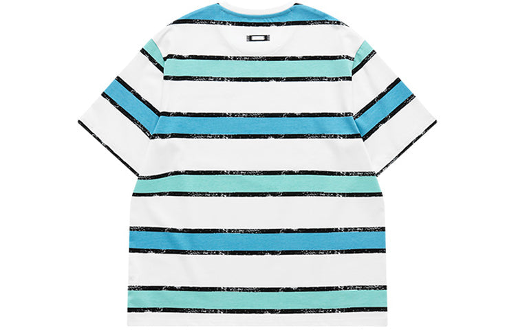FILA FUSION Stripe Round Neck Loose Short Sleeve White T11M121108F-LB