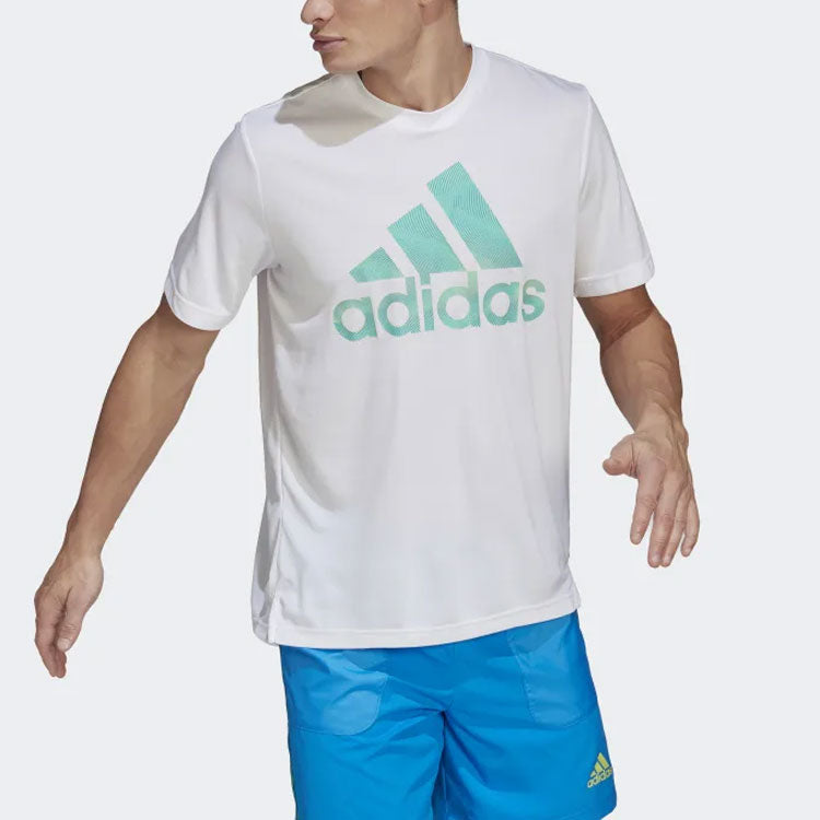 Men's adidas Solid Color Large Logo Athleisure Casual Sports Loose Short Sleeve White T-Shirt HD4332