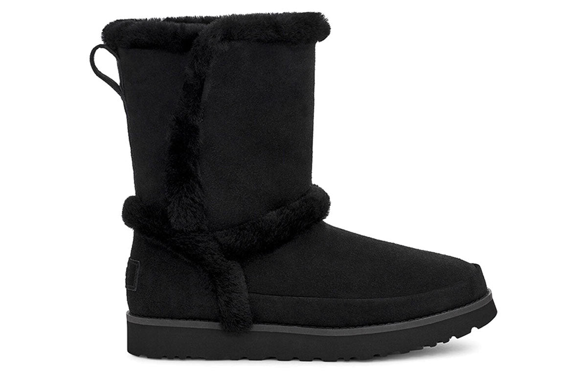 (WMNS) UGG Classic Short Fluff Spill Seam Snow Boots Black 1112500-BLK