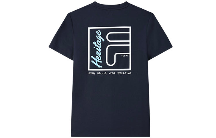 FILA Pattern Printing Loose Round Neck Short Sleeve Blue A11M123108F-NV