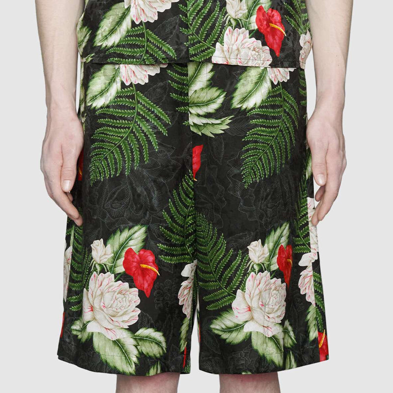 Gucci Hawaiian Printed Rayon Shorts For Men Black 619073-ZAEMQ-1030
