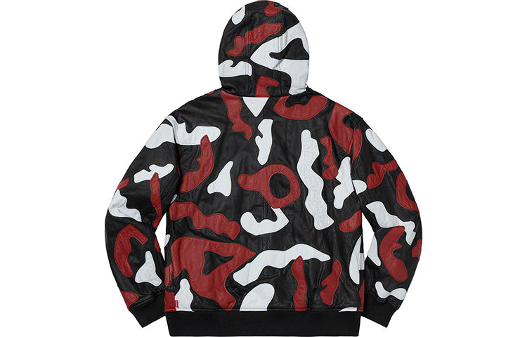 Supreme FW19 Week 12 Camo Leather Hooded Jacket Red Camo SUP-FW19-1024