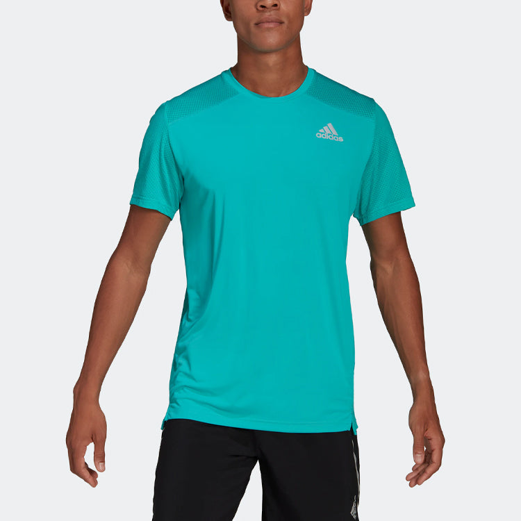 Men's adidas Otr Cooler Tee Solid Color Alphabet Logo Printing Round Neck Pullover Short Sleeve Blue T-Shirt HB7464