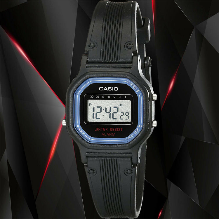 Men's CASIO CLASSIC Blue Sports Numeric Watch Mens Black Digital LA-11WB-1