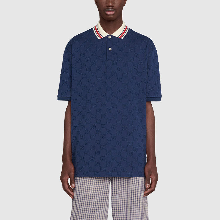 Gucci SS21 GG Elastic Short Sleeve Polo Shirt Blue 598956-XJB0U-4318