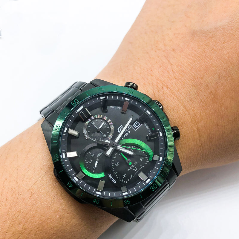 CASIO Waterproof EDIFICE Mens BlackGreen Analog EFR-571DC-1AV