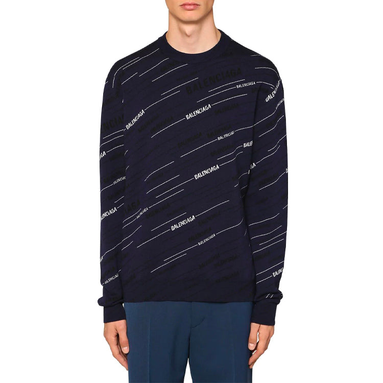 Balenciaga Alphabet Logo Round Neck Knit Top 'Navy Blue' 583080T15246000