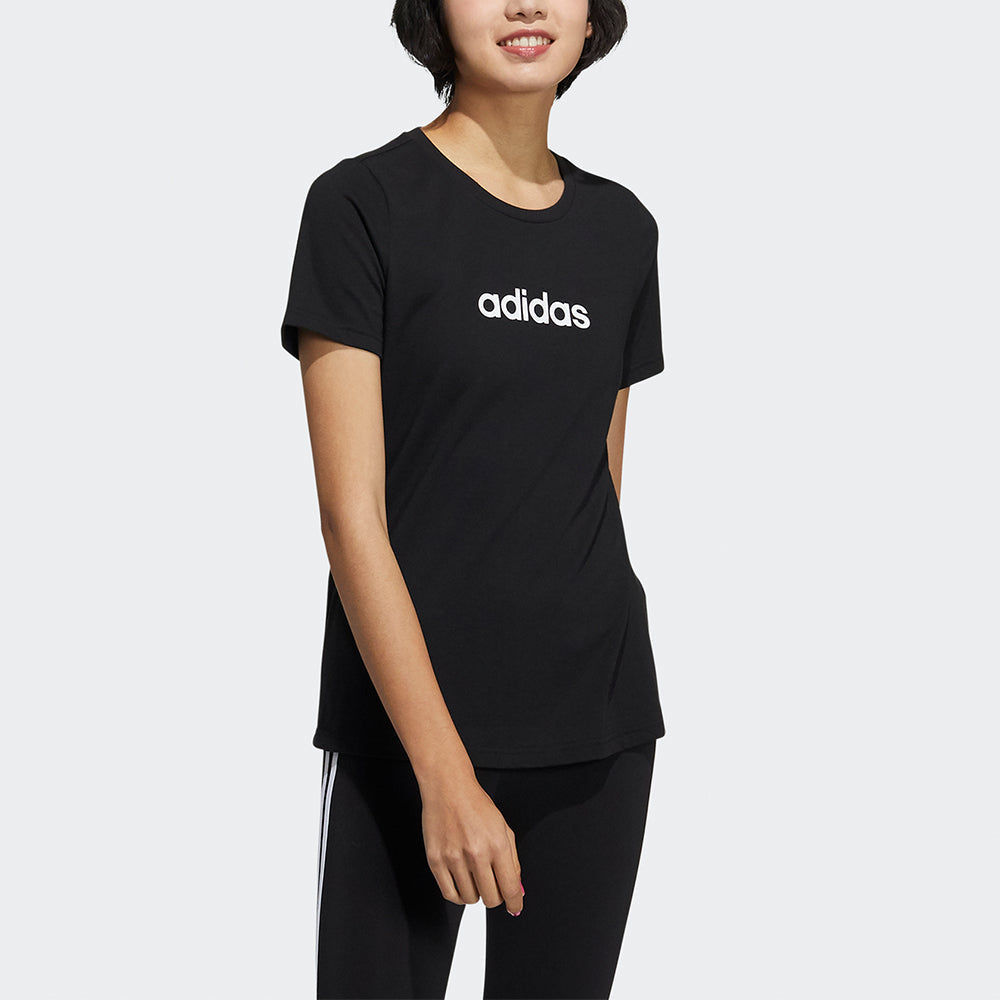 (WMNS) adidas neo Esntl Tee1 Logo Printing Sports Round Neck Short Sleeve Black GS5177