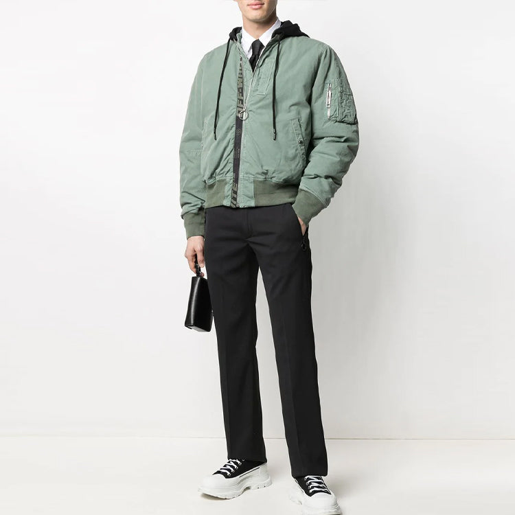 Off-White Men's SS21 Logo Jacket Green OMEH028R21FAB0015910