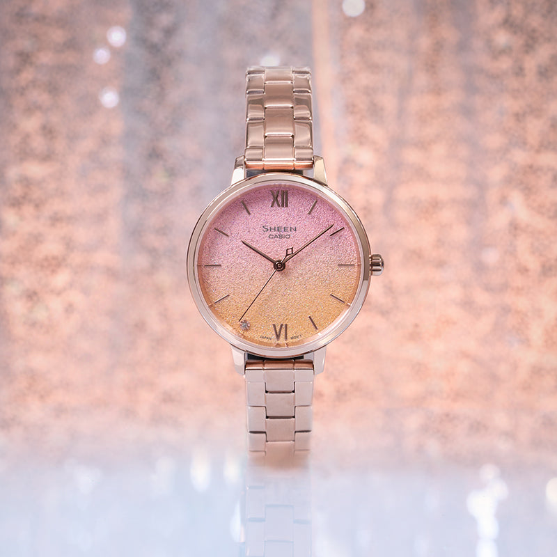 CASIO SHEEN Universe Starry Sky Subject Stylish Simplicity Thin And Light Watch Gradient Peach Gold Analog SHE-4548PG-4AUPR