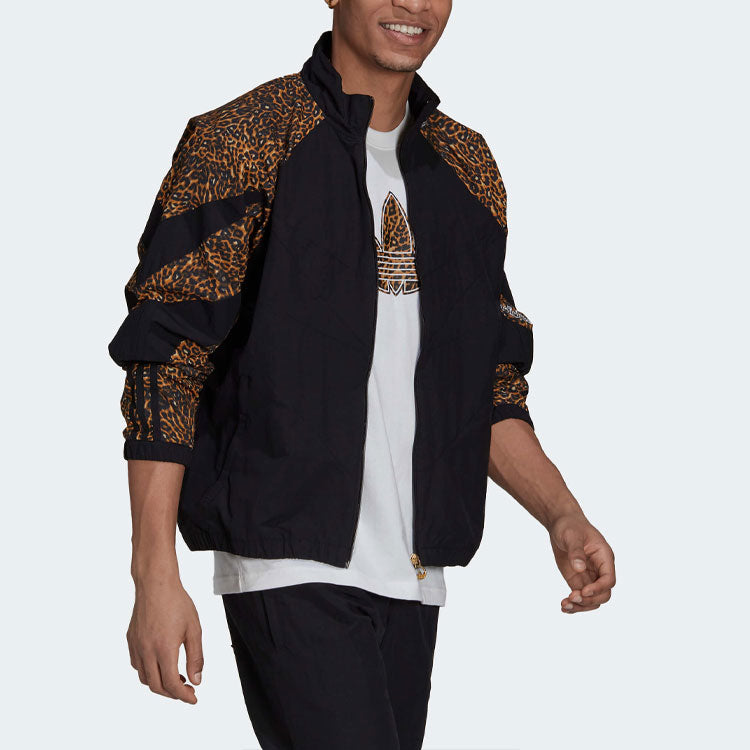 adidas originals Animal Leopard print Splicing Sports Jacket Black H06733