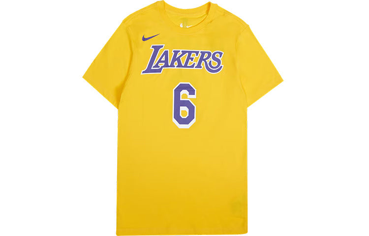 Men's Nike NBA Lakers Lebron James No. 6 Casual Breathable Sports Short Sleeve Yellow T-Shirt CV8528-745