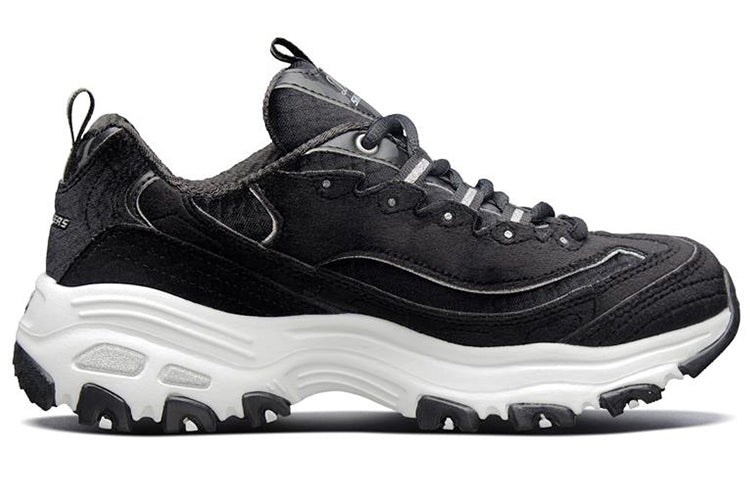 (WMNS) Skechers D'Lites Velvet Low-Top Daddy Shoes Black/White 11917-BKW