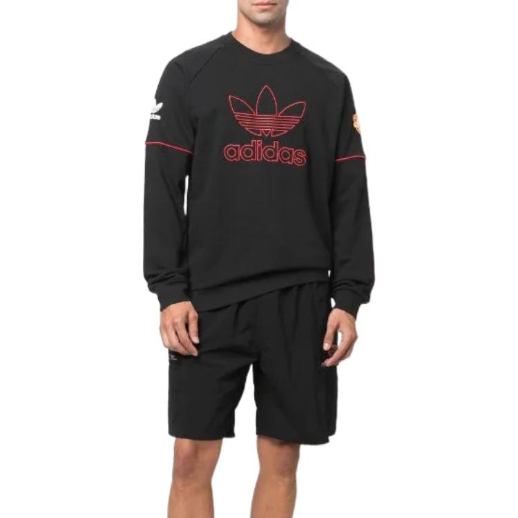 Men's adidas originals SS22 Solid Color Alphabet Large Logo Embroidered Pullover Round Neck Black HP0450