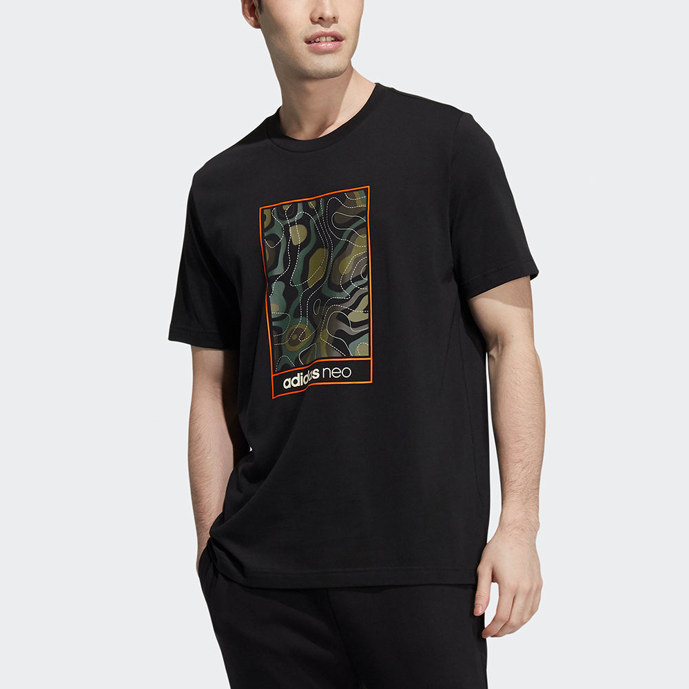 adidas neo M Cg T2 Camouflage Pattern Printing Sports Short Sleeve Black HE7946