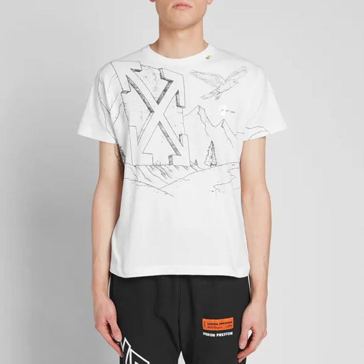 Off-White Diagonal Eagle Printing Short Sleeve White OMAA036S191850100108