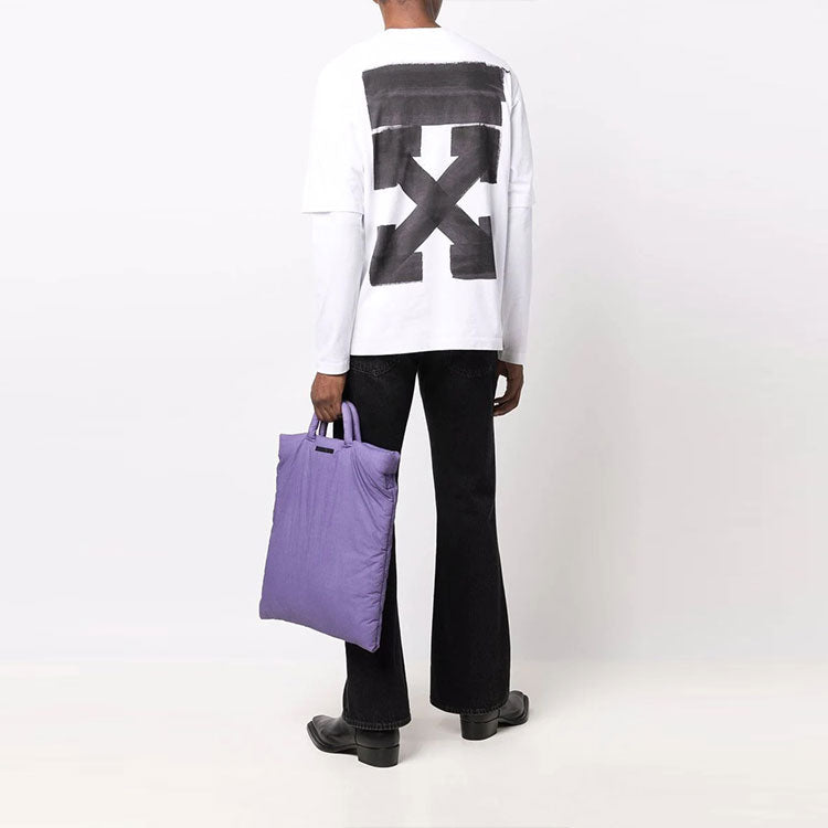 Men's Off-White Arrow Pattern Printing Double Layer Sleeve Long Sleeves Loose Fit White T-Shirt OMAB066F21JER01001100110