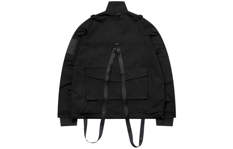FILA FUSION Sports Woven Stand Collar Cargo Multiple Pockets Jacket Couple Style Black T11M941725F-BK