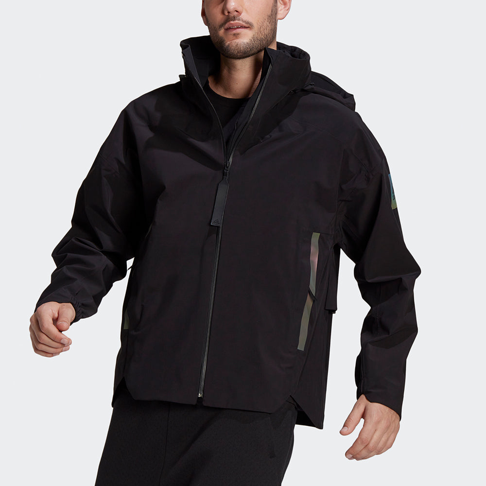 Men's adidas Myshelter Jkt Outdoor Sports Loose Rainproof Hooded Logo Jacket Black GP7853