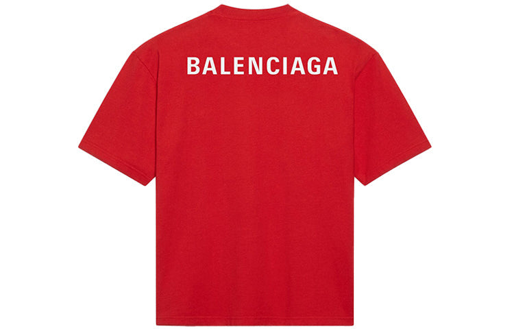 Men's Balenciaga Large Logo Retro Short Sleeve Red 612966TIVG56540