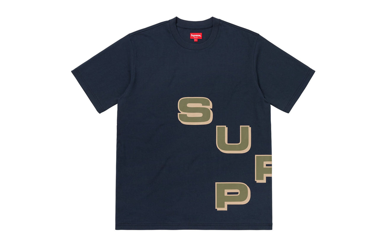 Supreme FW18 Stagger Tee Navy Alphabet logo Short Sleeve Navy Blue SUP-FW18-277