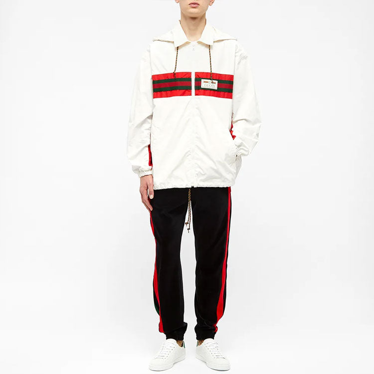 Gucci Nylon Striped Hooded Sports Jacket For Men White 599935-XDA0X-9061