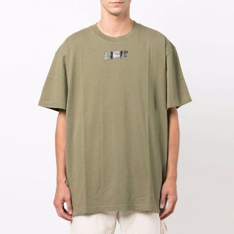Off-White Logo Printing Round Neck Pullover Short Sleeve Loose Version Green OMAA038F21JER0015510