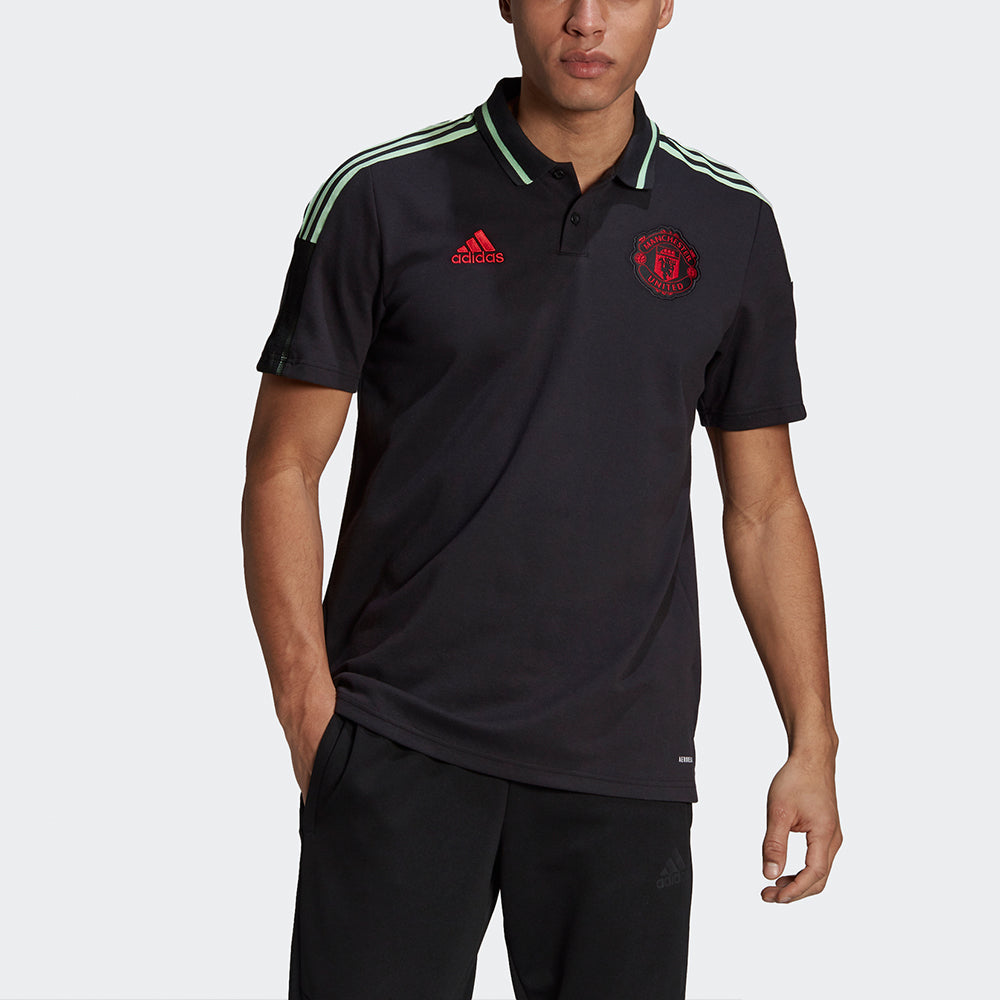 adidas MENS Mufc Polo Manchester United Football Polo Shirt Black GR9578