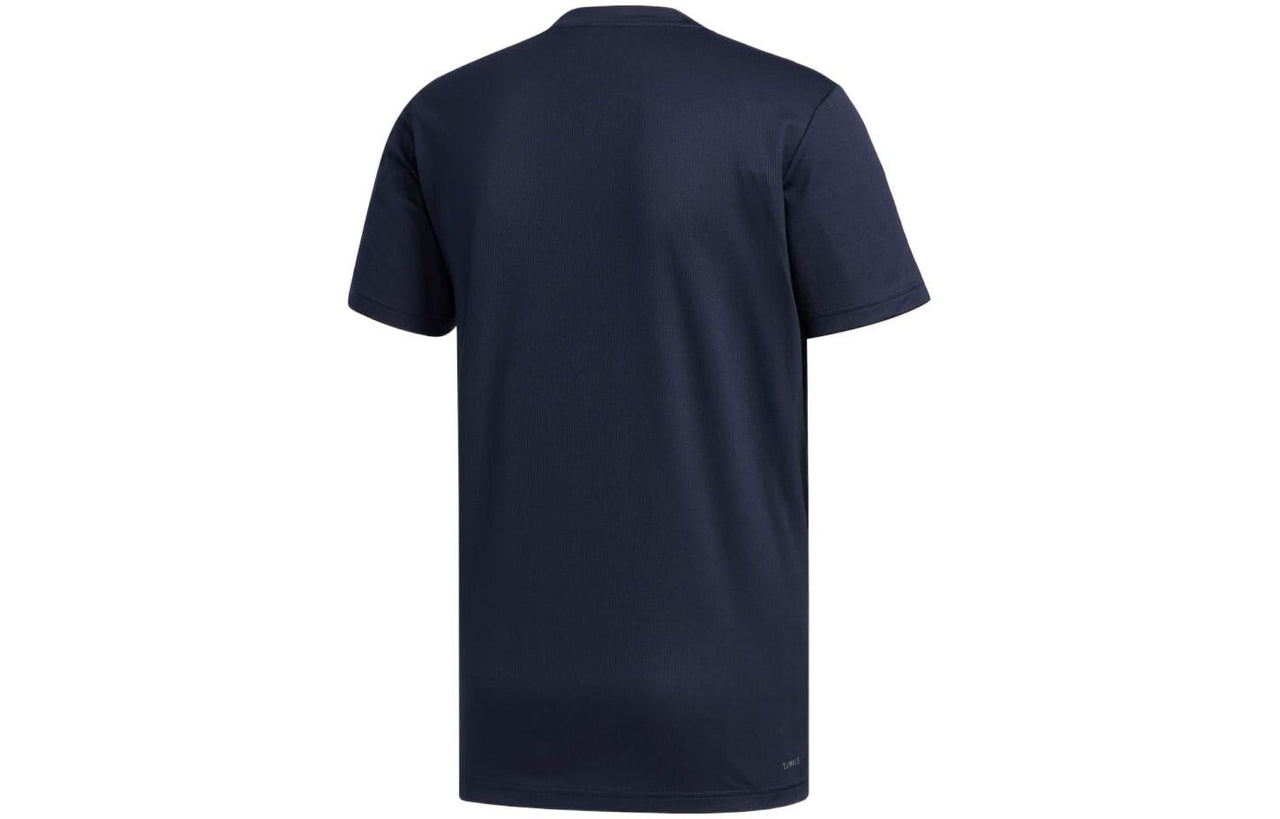 Men's adidas Solid Color Stripe Alphabet Logo Straight Casual Short Sleeve Navy Blue T-Shirt FL0357