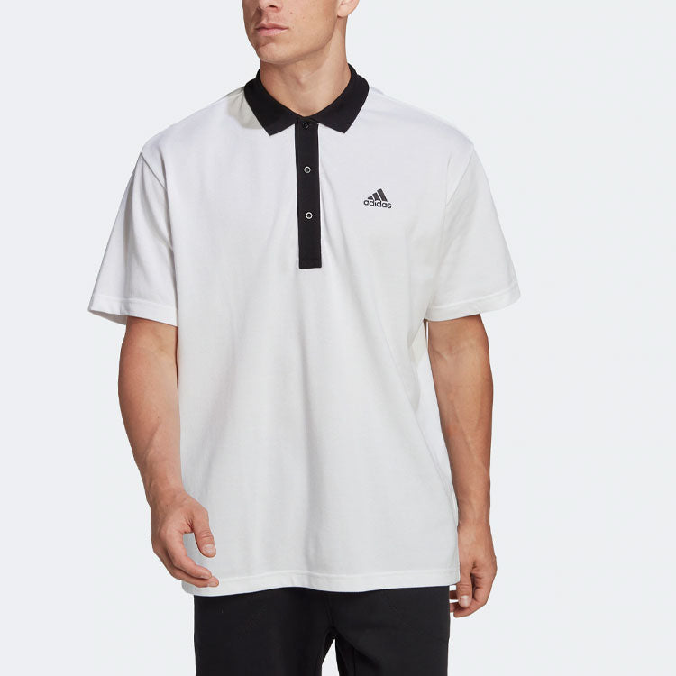 adidas Logo Printing Colorblock Short Sleeve White Polo Shirt HY5516
