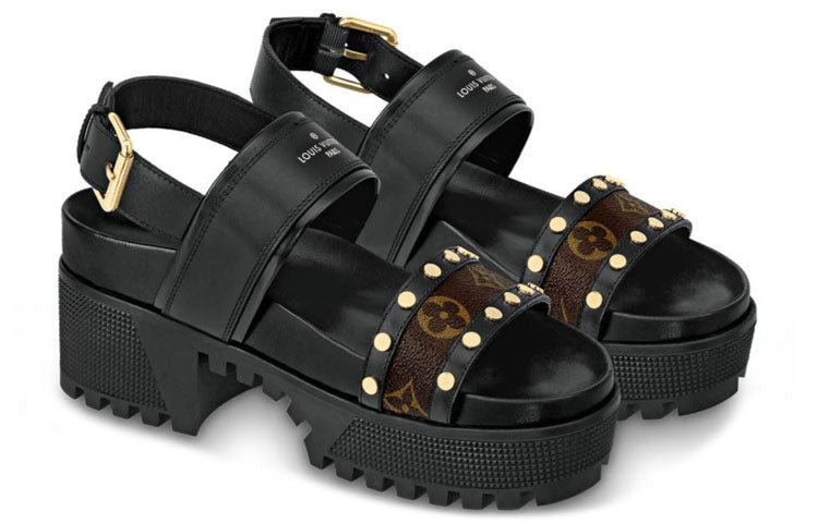 (WMNS) LOUIS VUITTON LAUREATE platform sandals 'Black Monogram' 1A4W22
